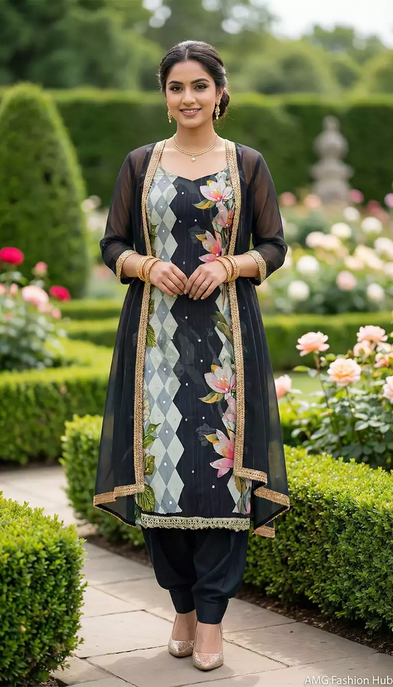 Aqua Blue Georgette Printed Jacket Suit (4 Colors)