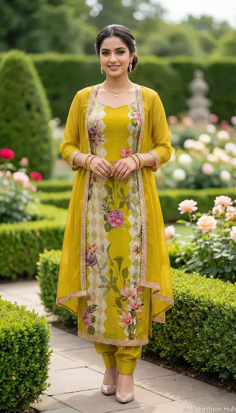 Aqua Blue Georgette Printed Jacket Suit (4 Colors)