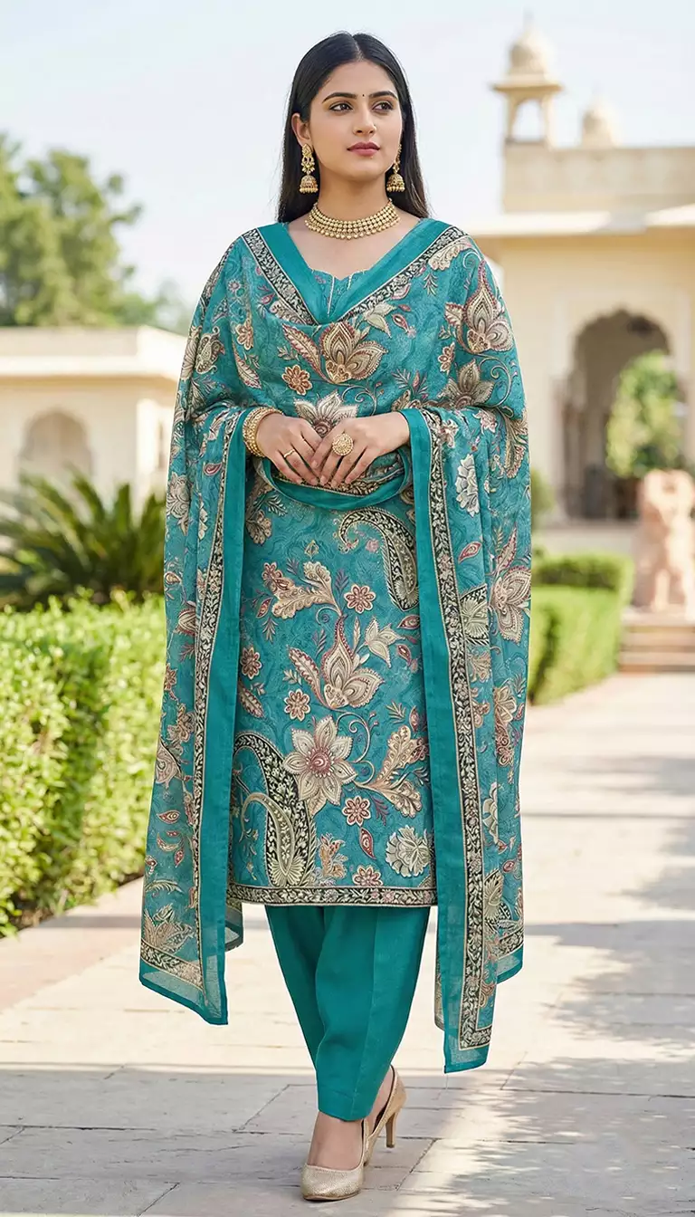 Sage Green Pashmina Woolen Winter Suit