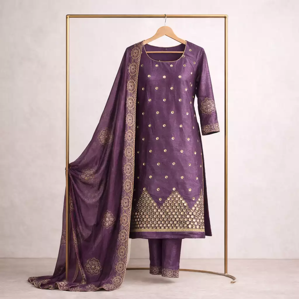 Purple Embroidered Punjabi Suit Set with Dupatta