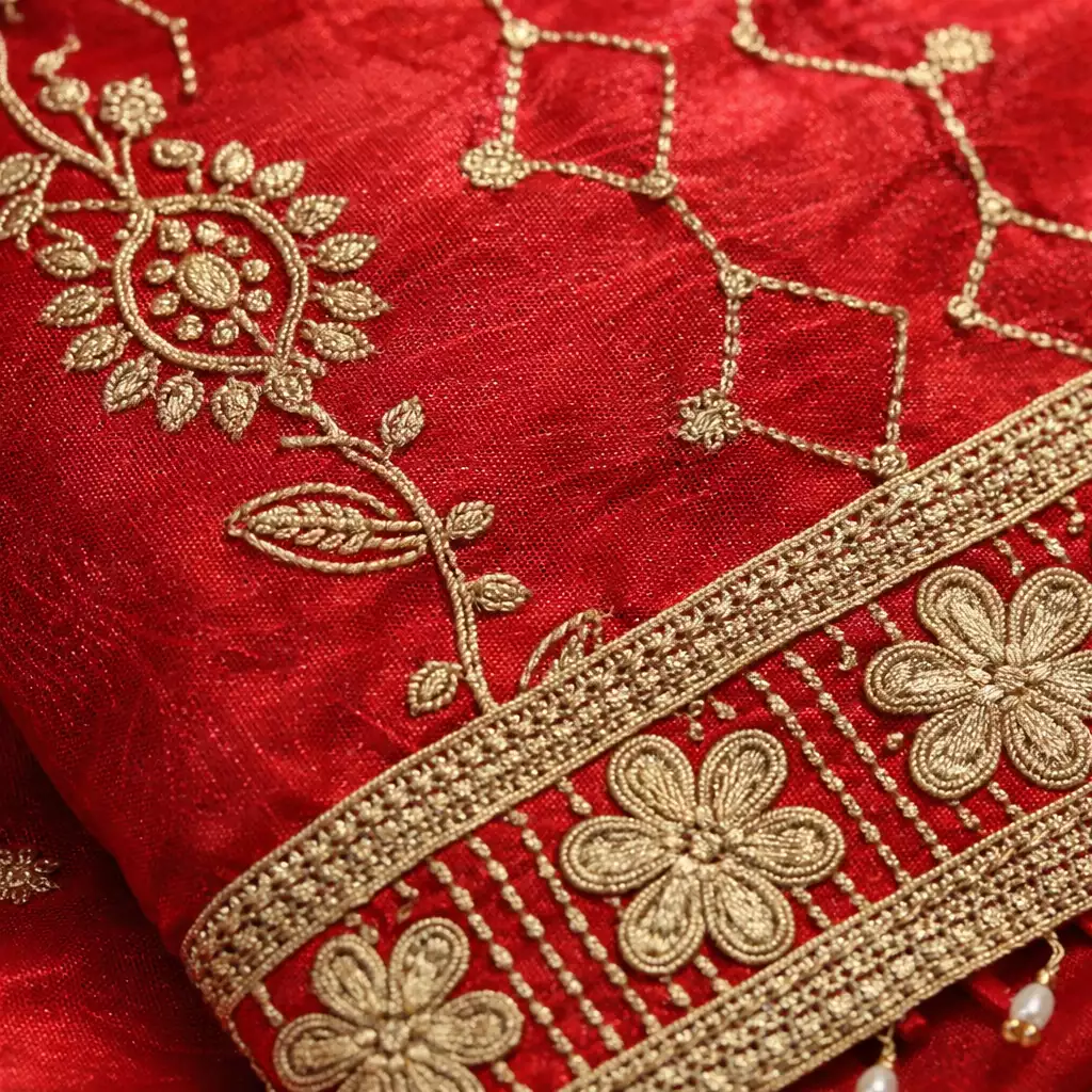 Red Embroidered Punjabi Suit Set with Dupatta
